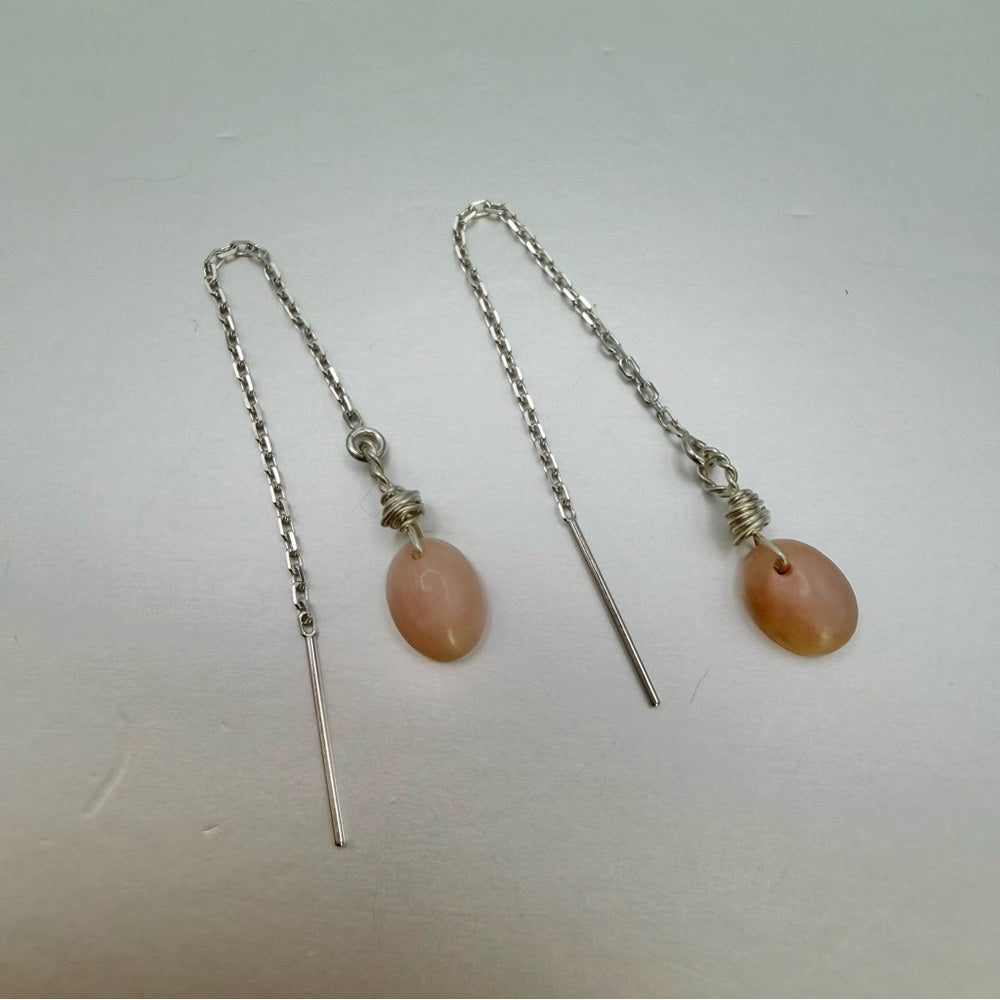 Pink Opal Cabochon Threader Earrings (TH2110)