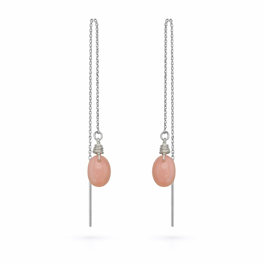 Pink Opal Cabochon Threader Earrings (TH2110)