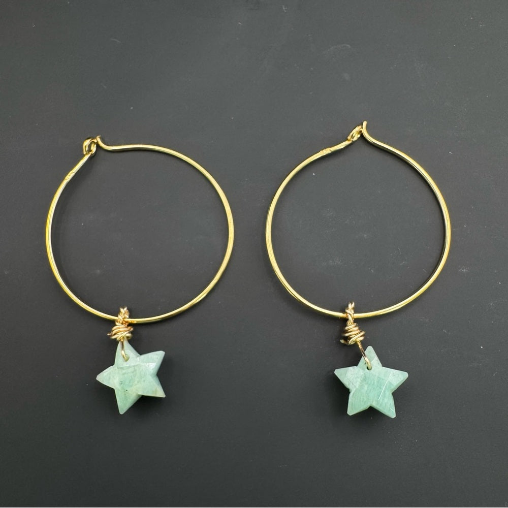 Amazonite Star Hoop Earrings (HP4055)