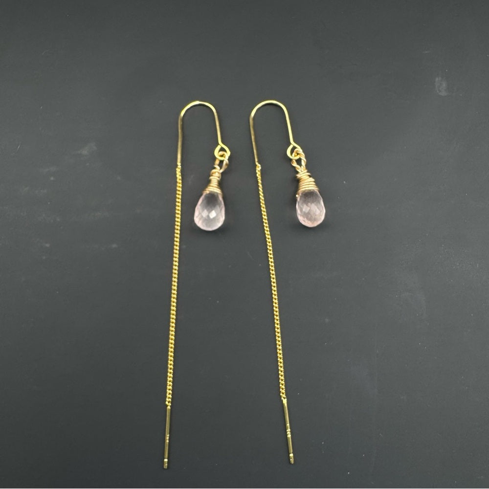 Rose Quartz Gold Threaders (TH3055)