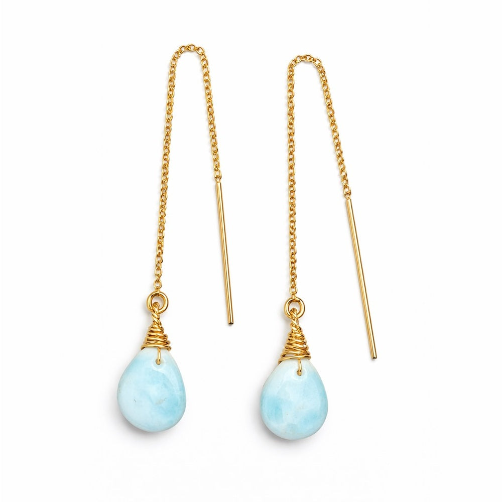 Larimar Teardrop Gold Threaders (TH2109)