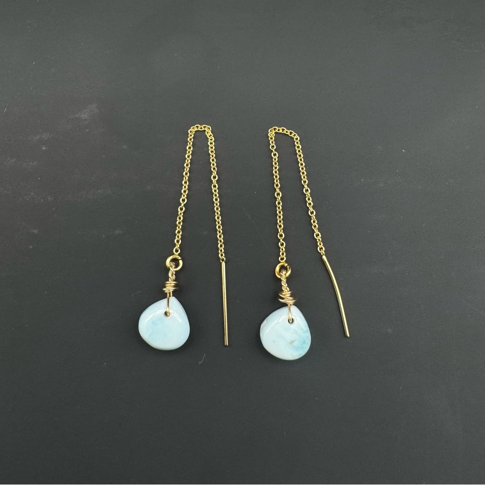 Larimar Teardrop Gold Threaders (TH2109)