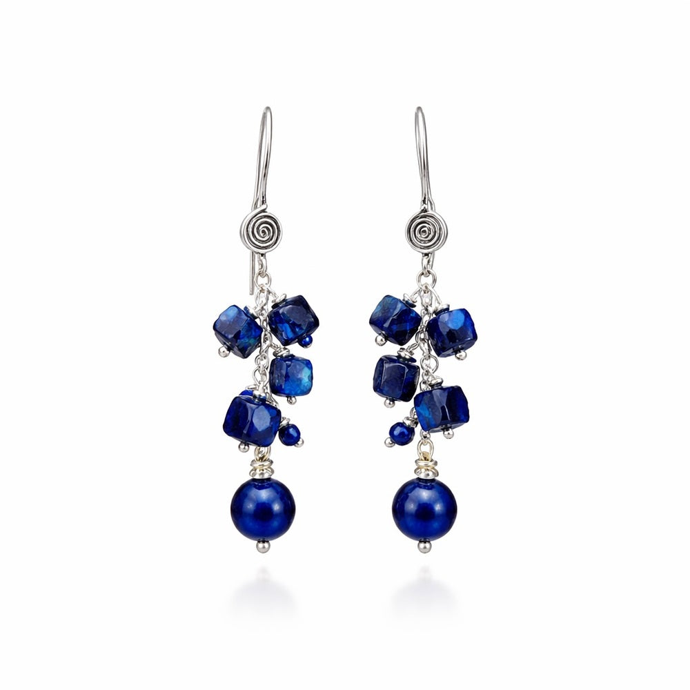Lapis Cluster Swirl Hoop Earrings (HK1924)