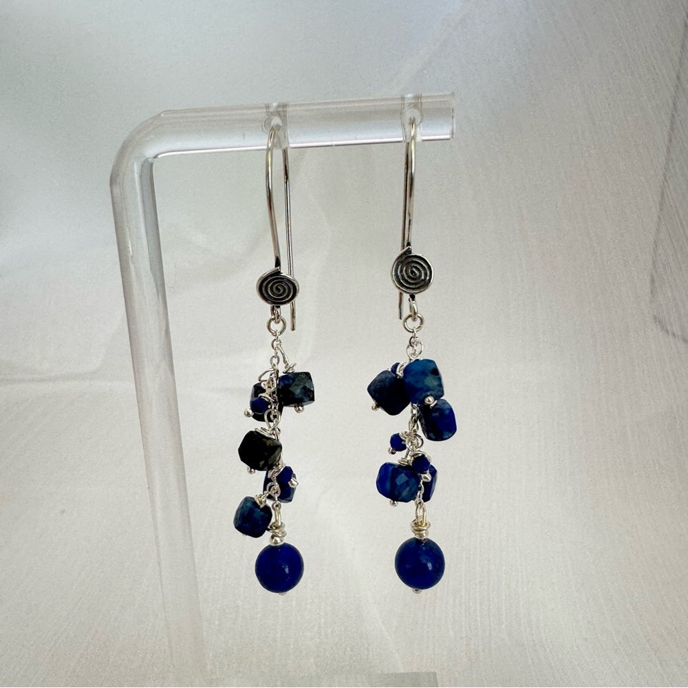Lapis Cluster Swirl Hoop Earrings (HK1924)