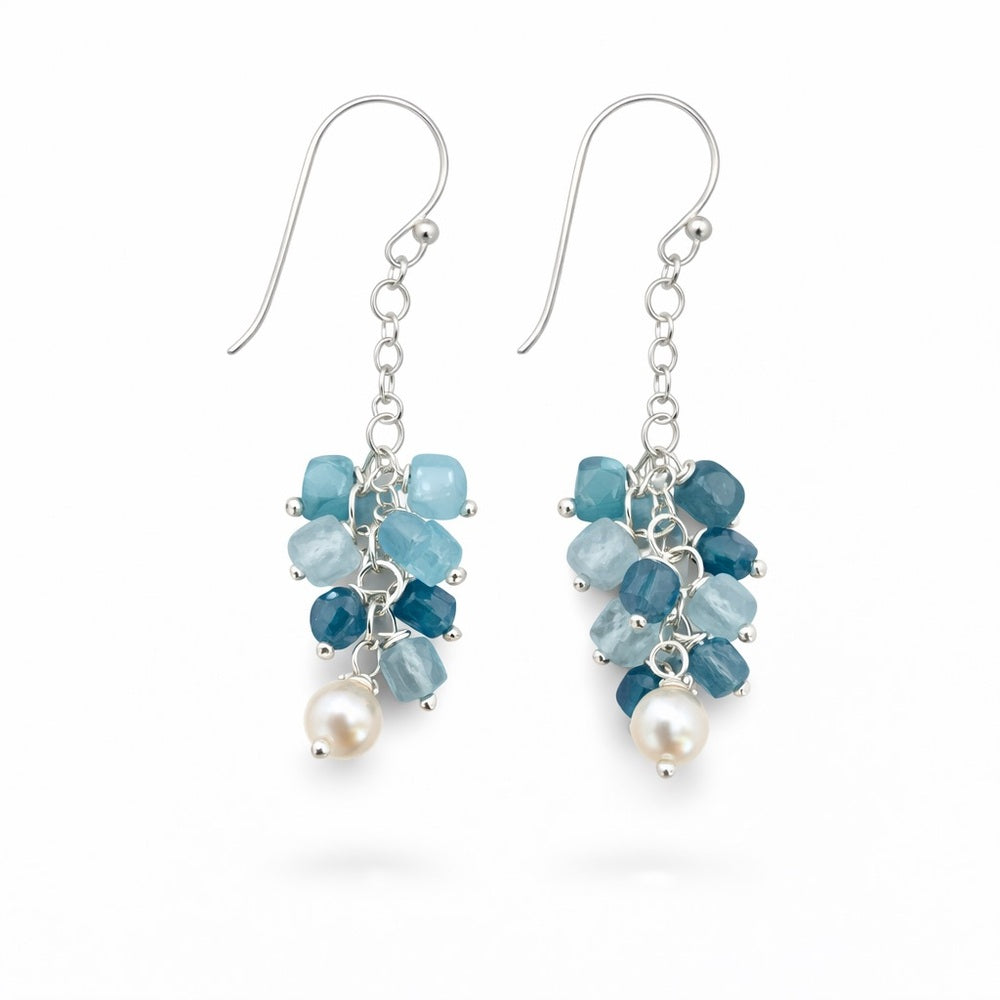 Santa Marie Aquamarine and Freshwater Pearl Hoops (HP6032)