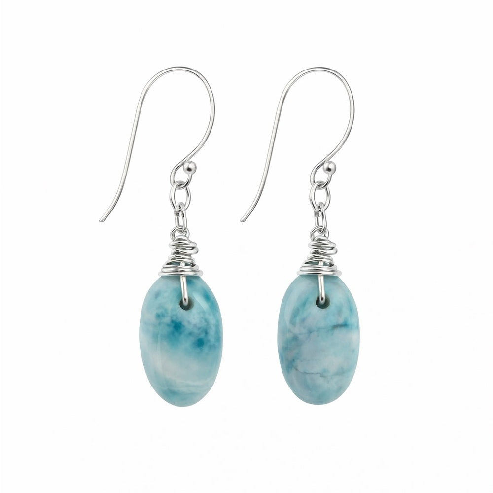 Larimar Cabachon Oval Earrings (HK11610)