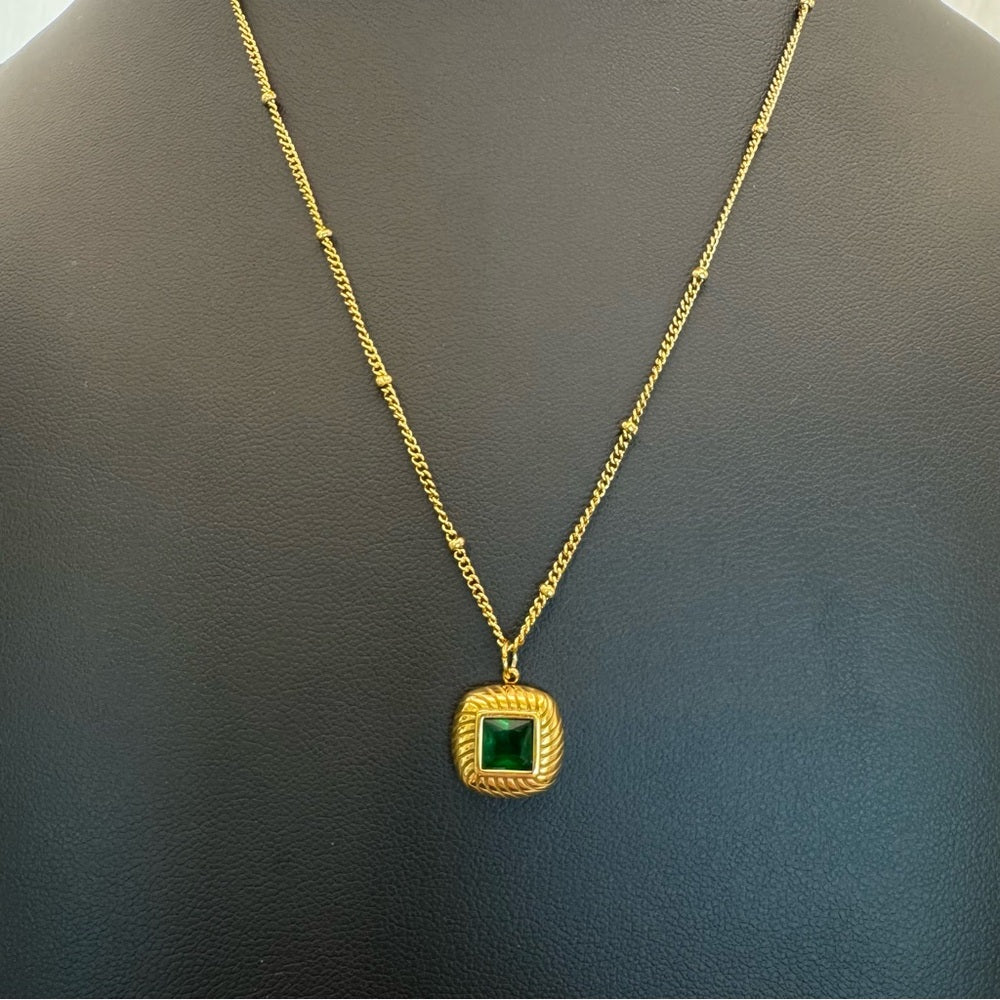 Gold Green Crystal Necklace