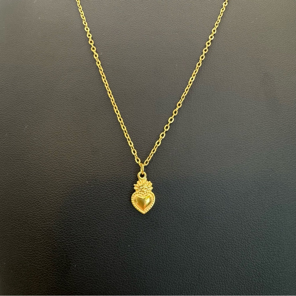 Gold Flame Heart Pendant