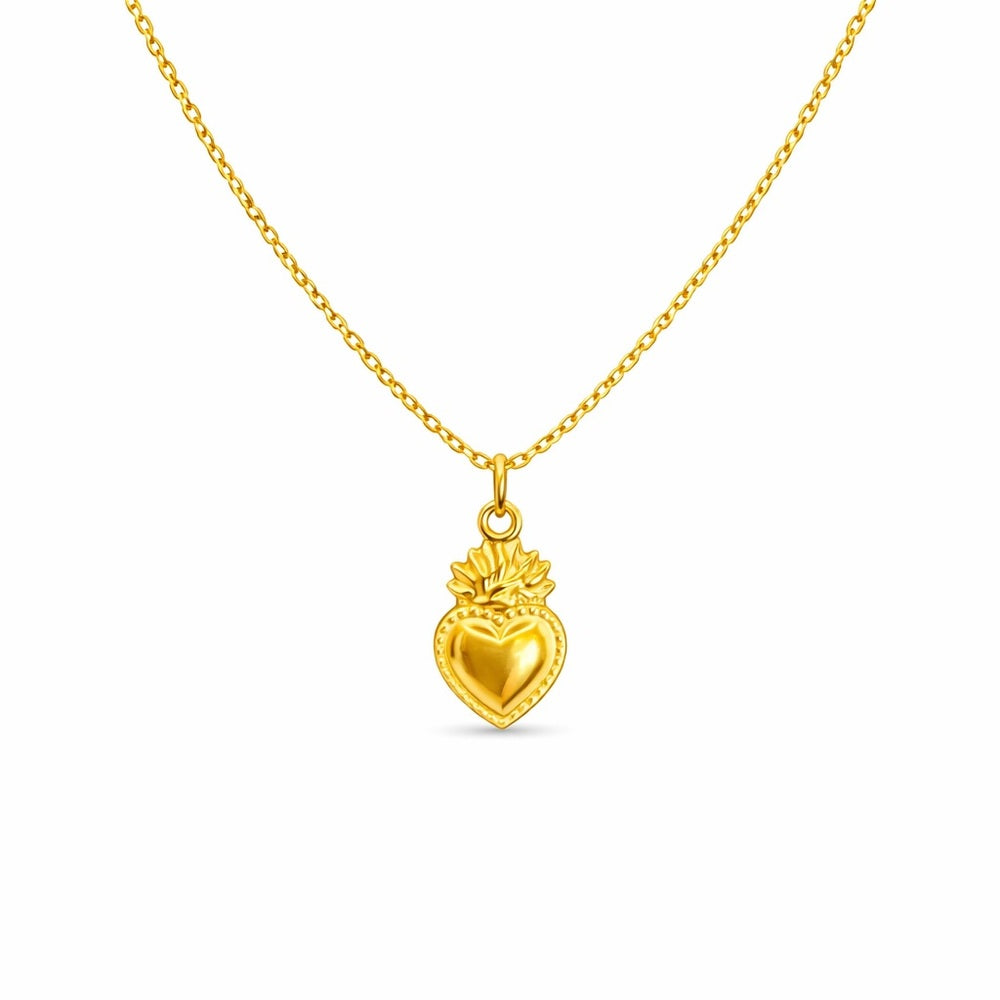 Gold Flame Heart Pendant