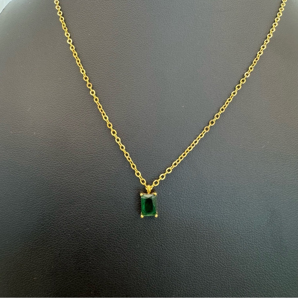 Emerald Cut Green Crystal Necklace