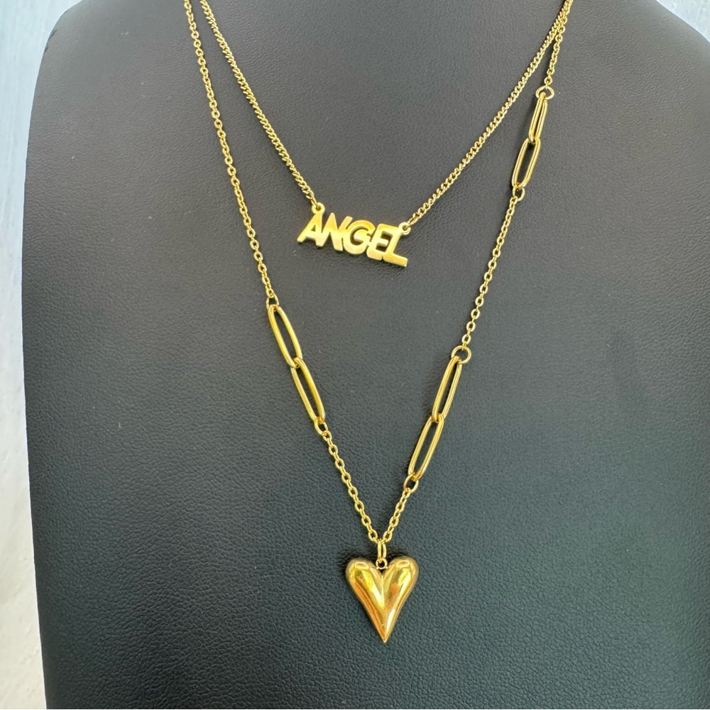 Angel and Heart Double Layered Necklace