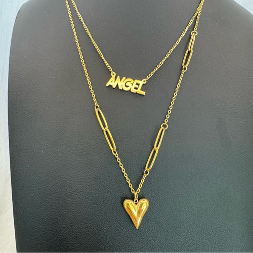 Angel and Heart Double Layered Necklace