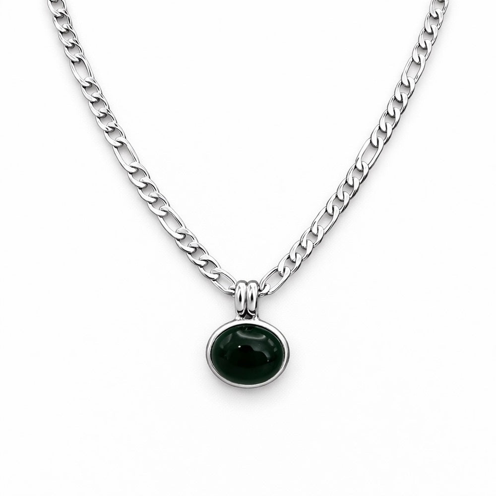 Silver Green Cabachon Necklace