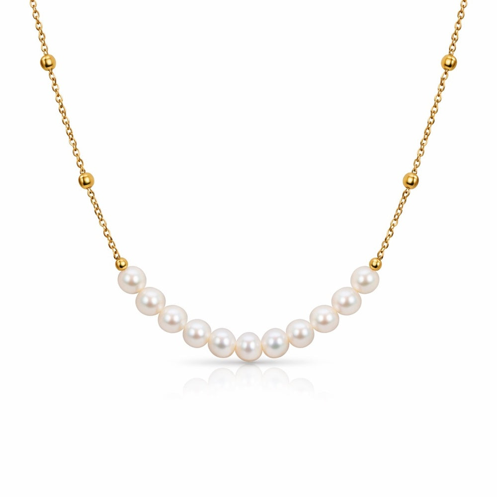Gold Beaded Freshwater Pearl Drop Necklace