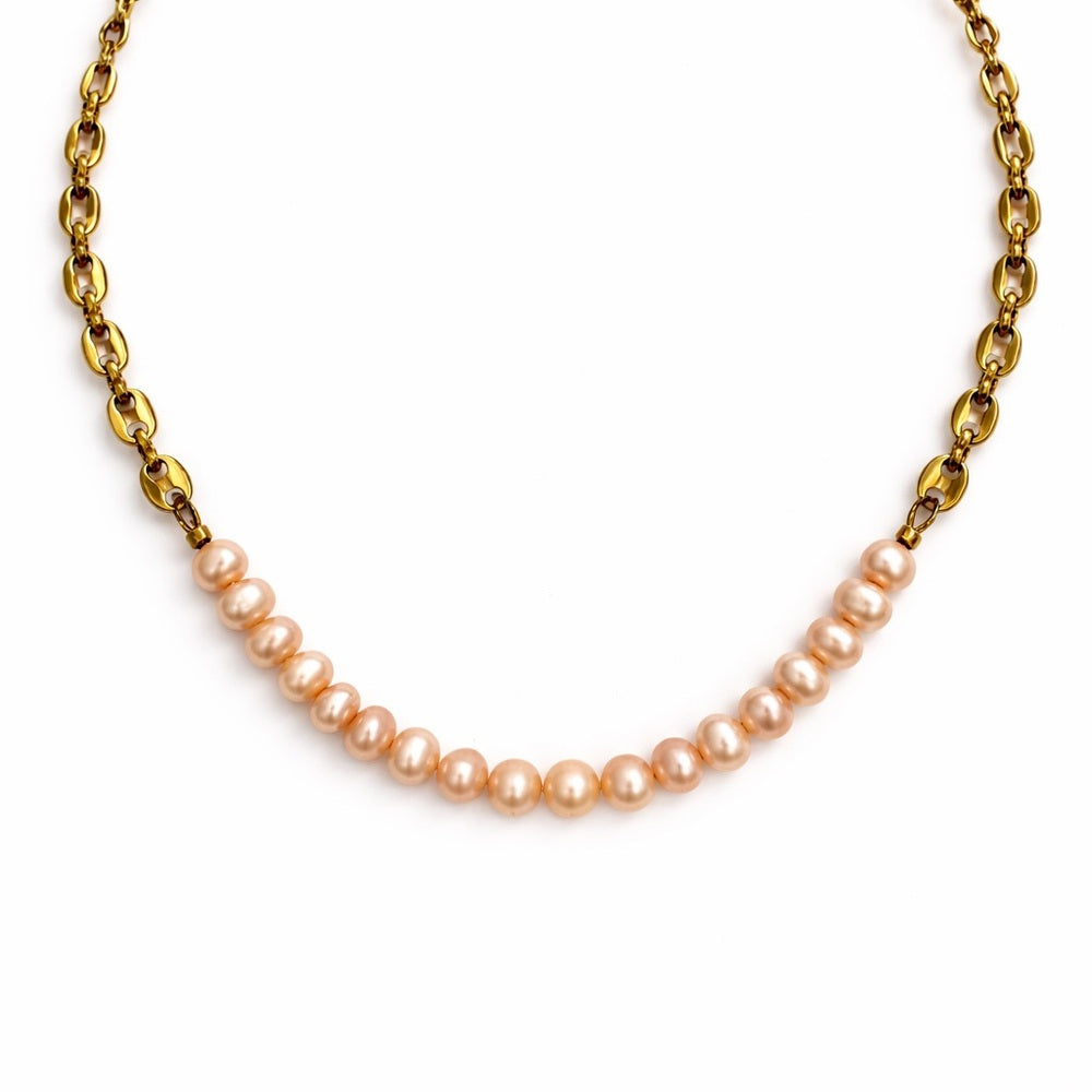 Freshwater Pearl with Anchor Chain Necklace