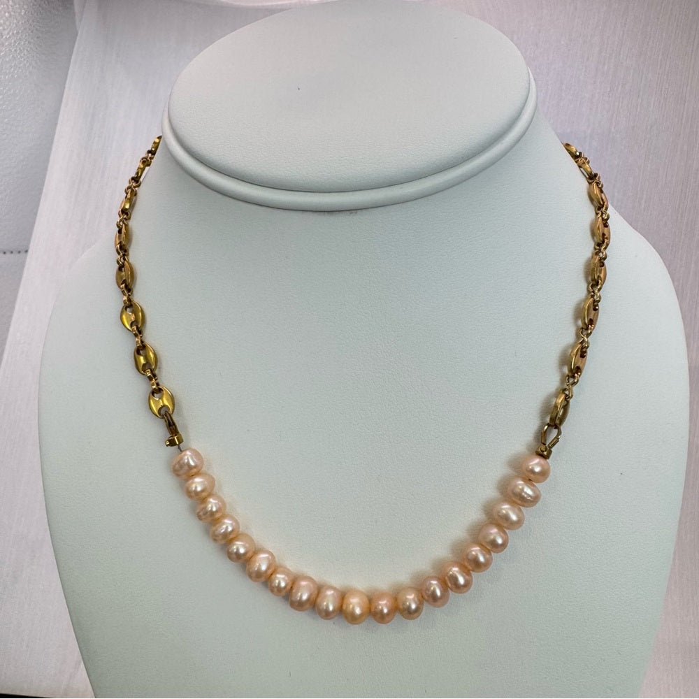 Freshwater Pearl with Anchor Chain Necklace