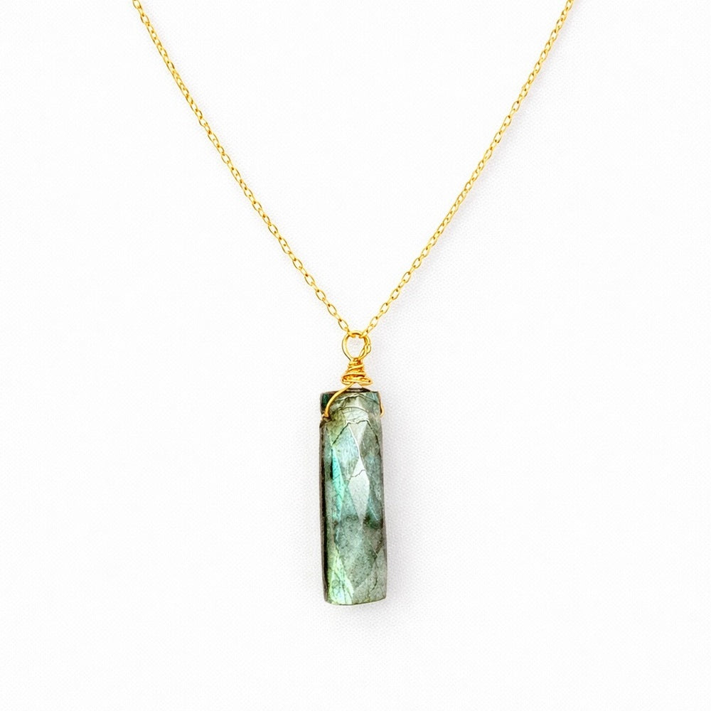 Labradorite Rectangle Gold Necklace (N5219)