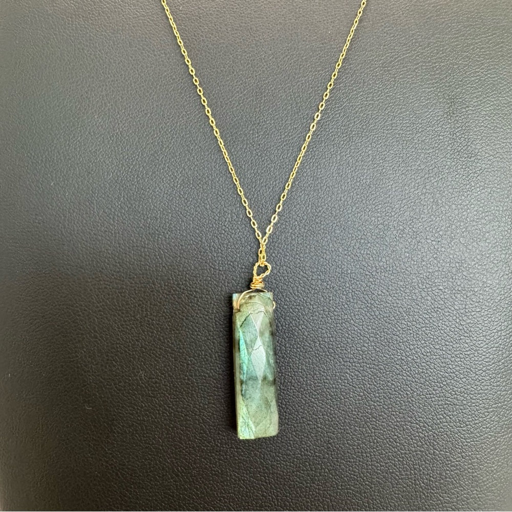 Labradorite Rectangle Gold Necklace (N5219)