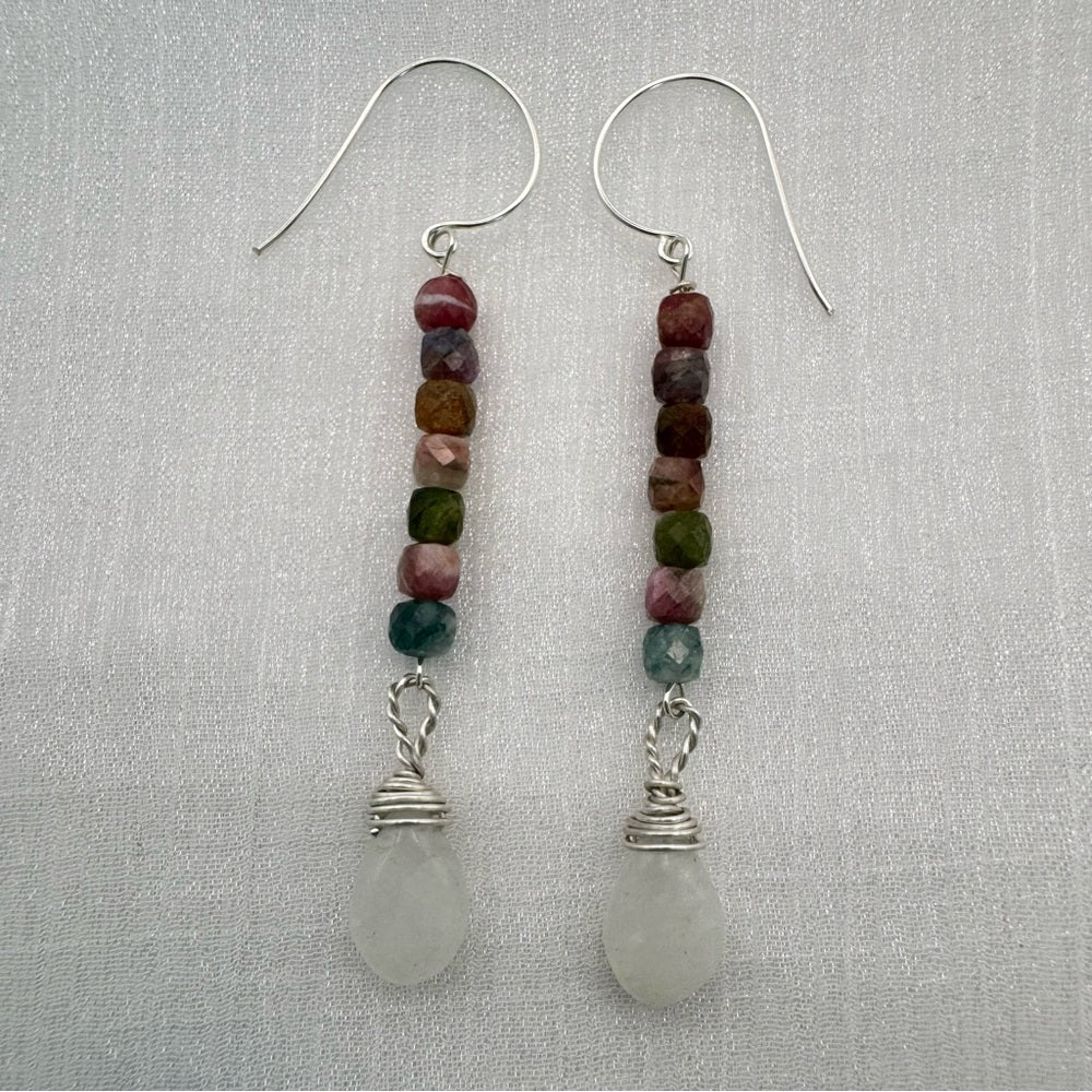 Rainbow Tourmaline & Moonstone Hook Earrings (HK7670)