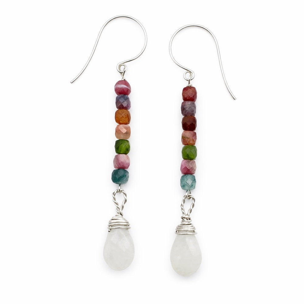 Rainbow Tourmaline & Moonstone Hook Earrings (HK7670)