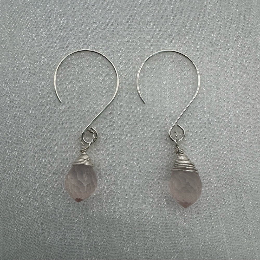 Rose Quartz Hook Earrings (HK2404)