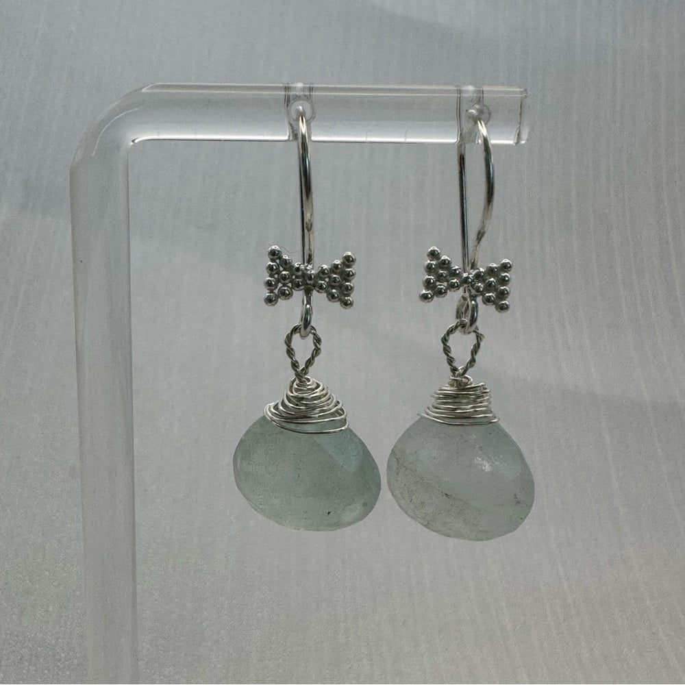 Aquamarine Bow Dangle Hook Earrings (HK11629)