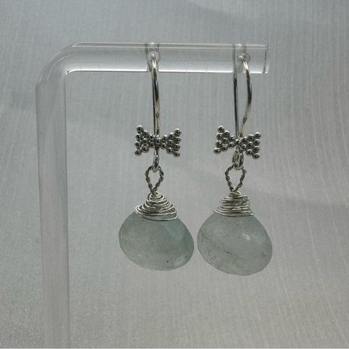 Aquamarine Bow Dangle Hook Earrings (HK11629)