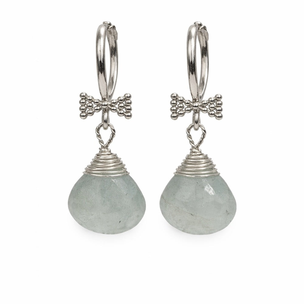 Aquamarine Bow Dangle Hook Earrings (HK11629)