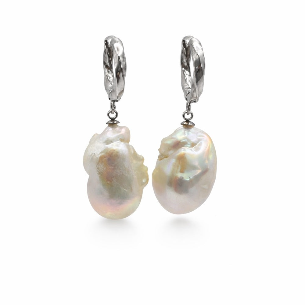 Flameball Pearl Dangle Silver Earrings