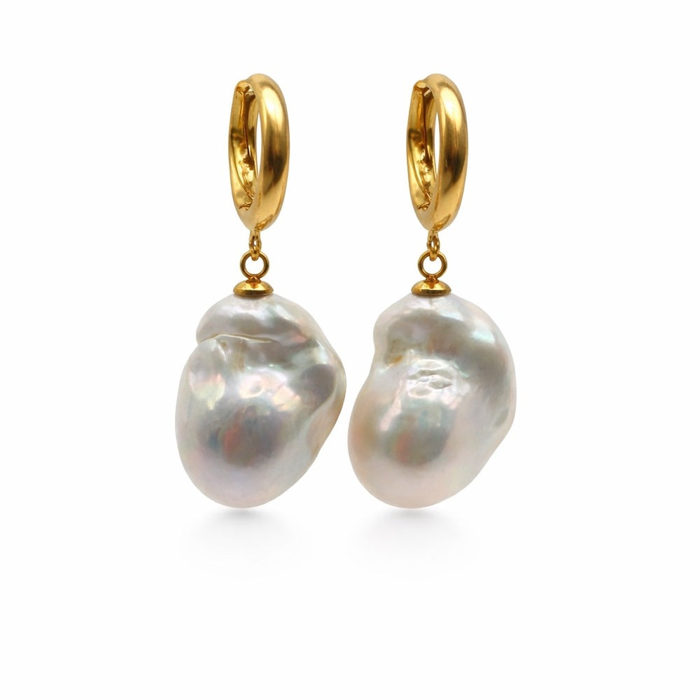 Gold Flameball Pearls Dangle Earrings
