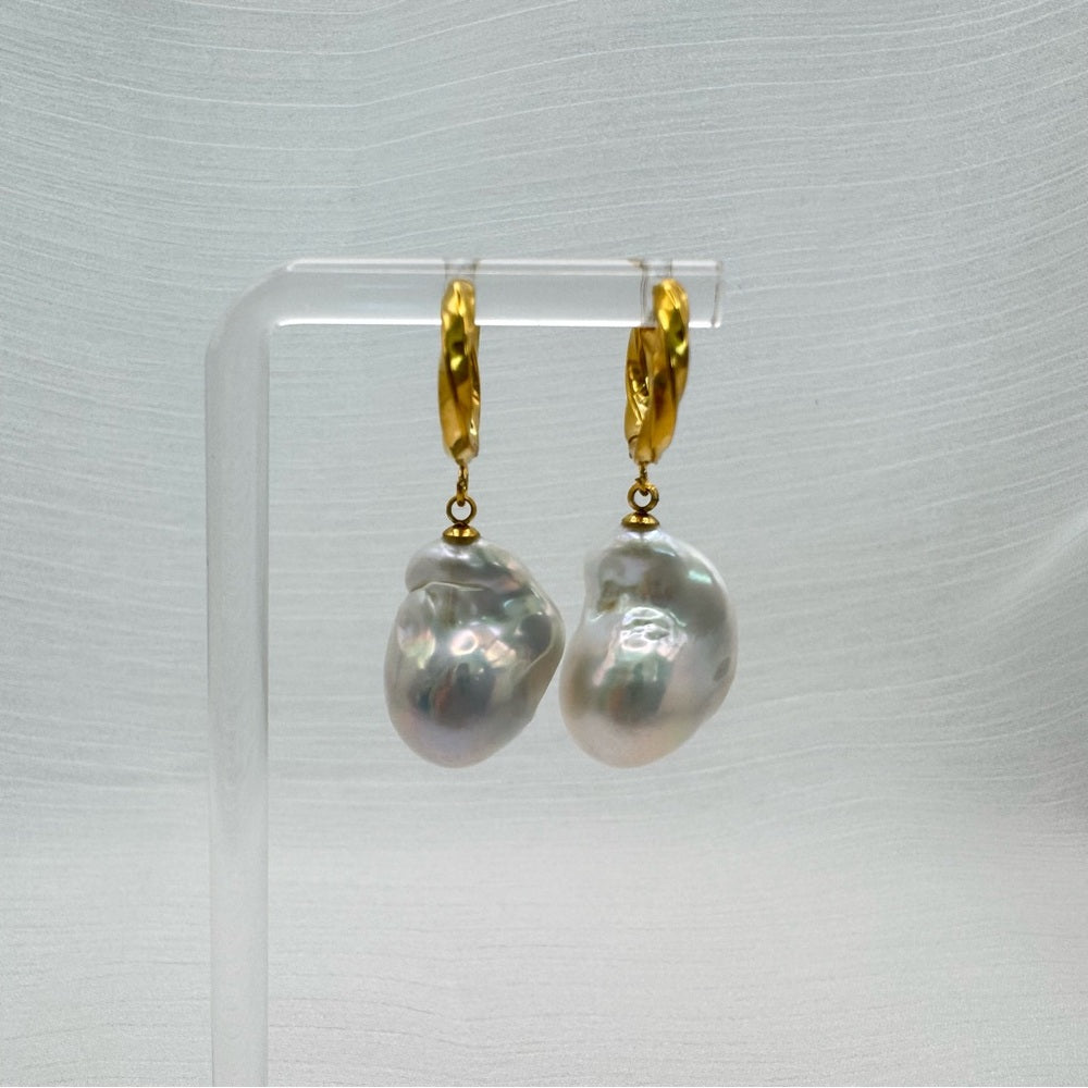 Gold Flameball Pearls Dangle Earrings