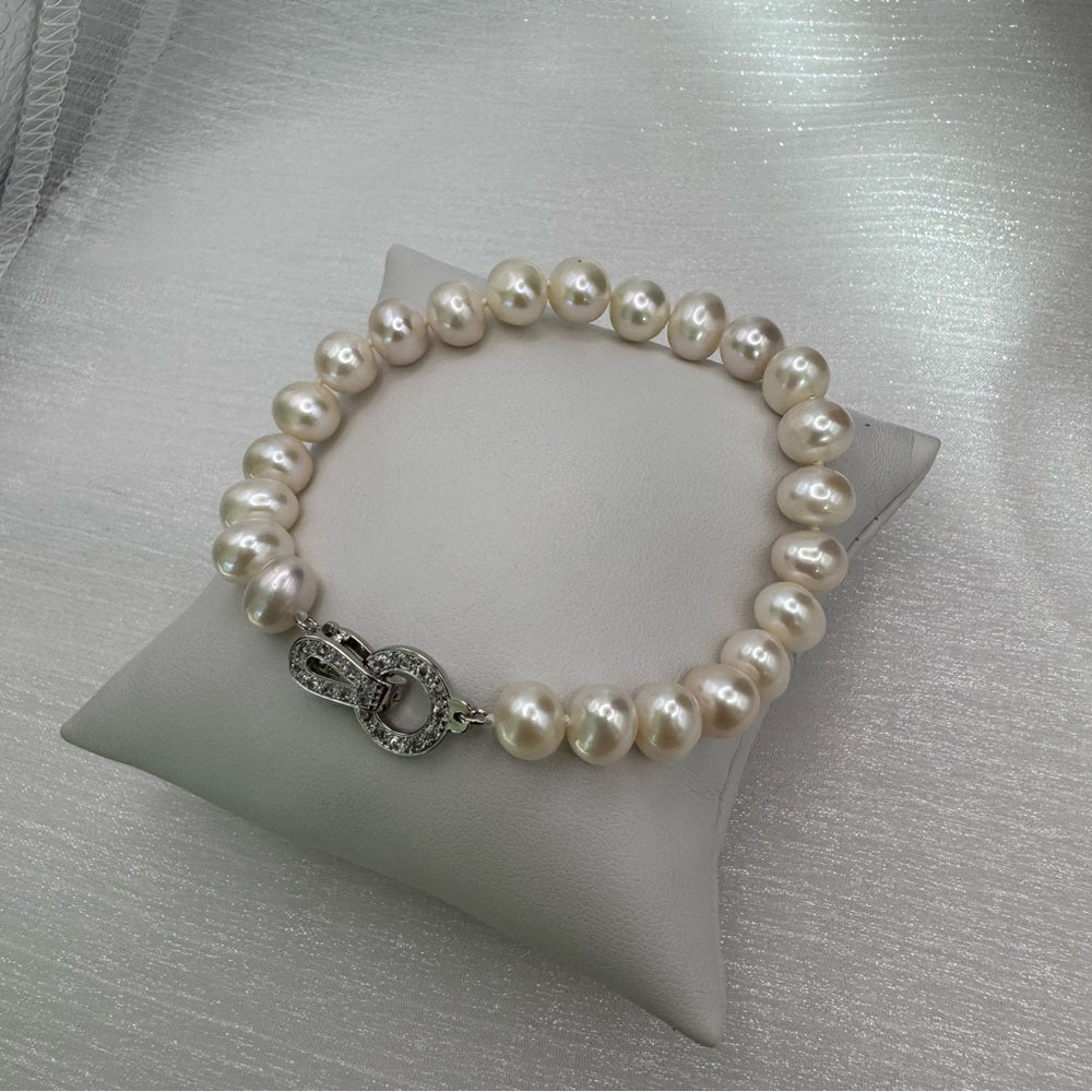 Del Mar Freshwater Pearl Clasp Silver Bracelet