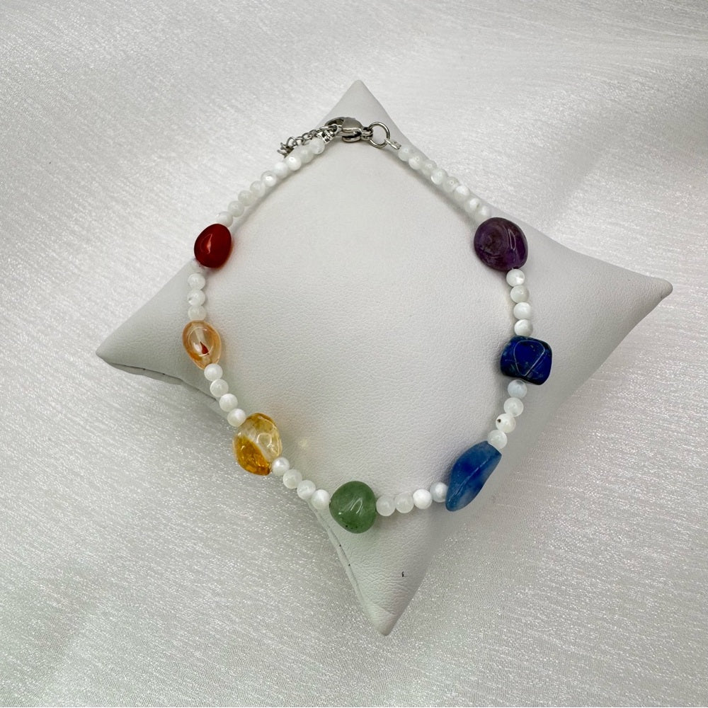 Mixed Gemstone & Mother of Pearl Chakra Bracelet