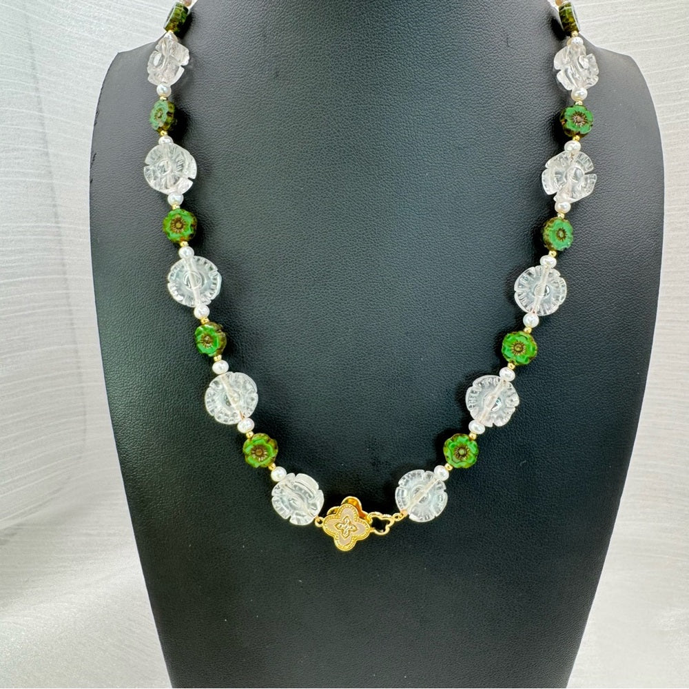 Freshwater Pearl and Clear Quartz Flower Necklace