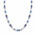 Blue Lace Agate, Amethyst, Freshwater Pearl, and Purple Jade Necklace