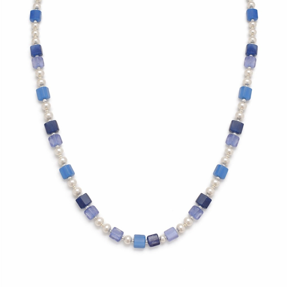 Blue Lace Agate, Amethyst, Freshwater Pearl, and Purple Jade Necklace
