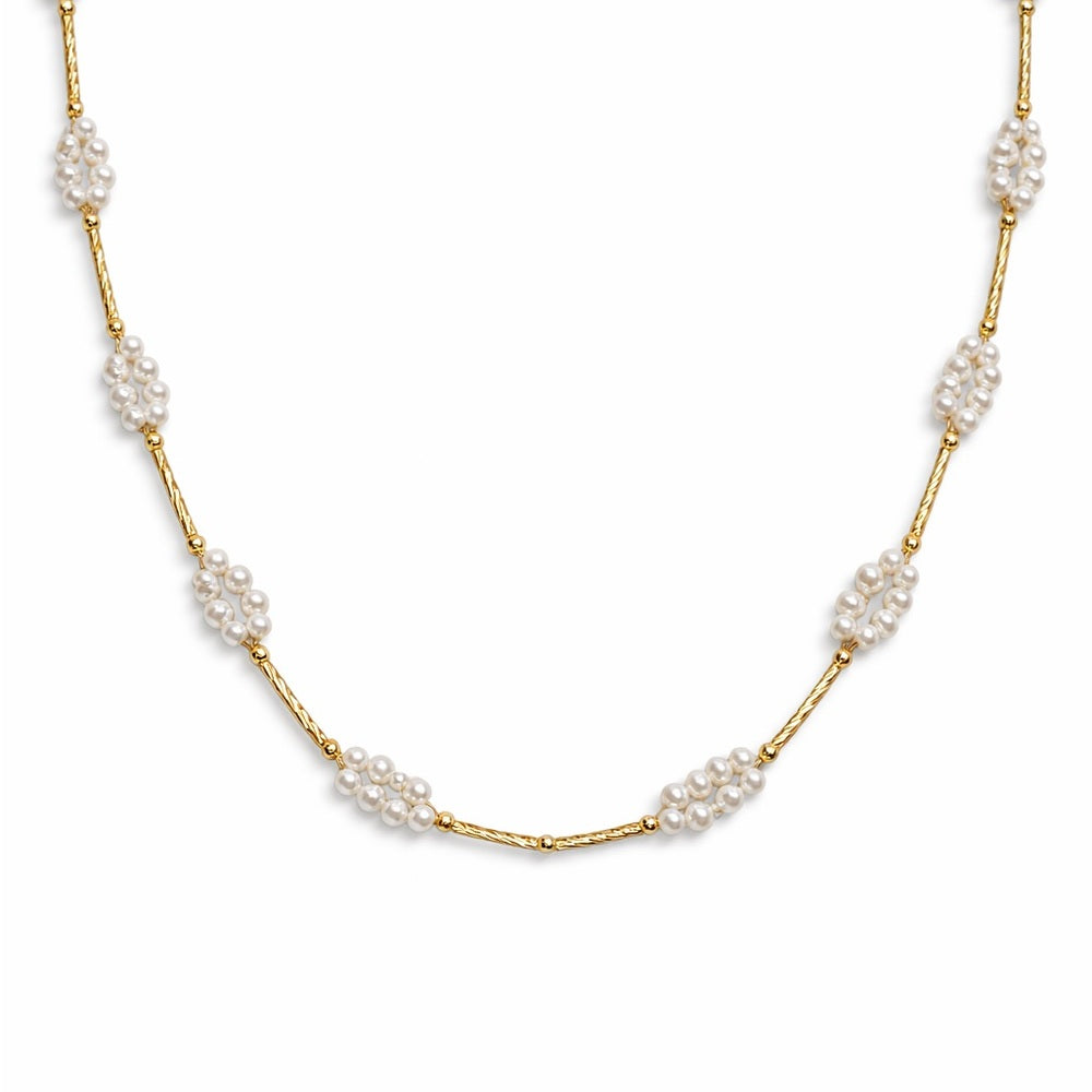 Dainty Freshwater Pearl Cluster Gold Necklace
