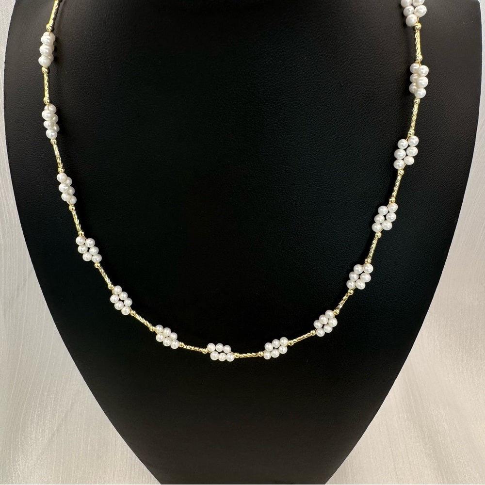 Dainty Freshwater Pearl Cluster Gold Necklace