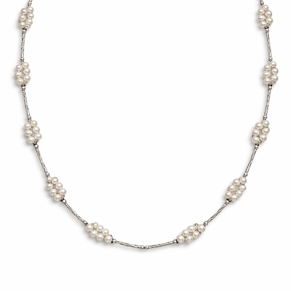 Dainty Freshwater Pearl Cluster Silver Necklace