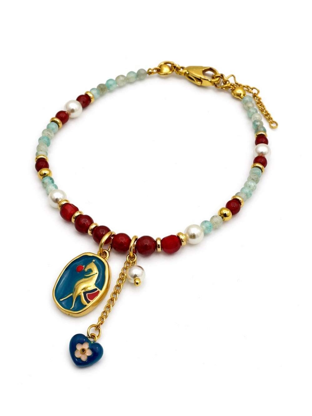 Freshwater Pearl, Carnelian, & Amazonite Charm Bracelet