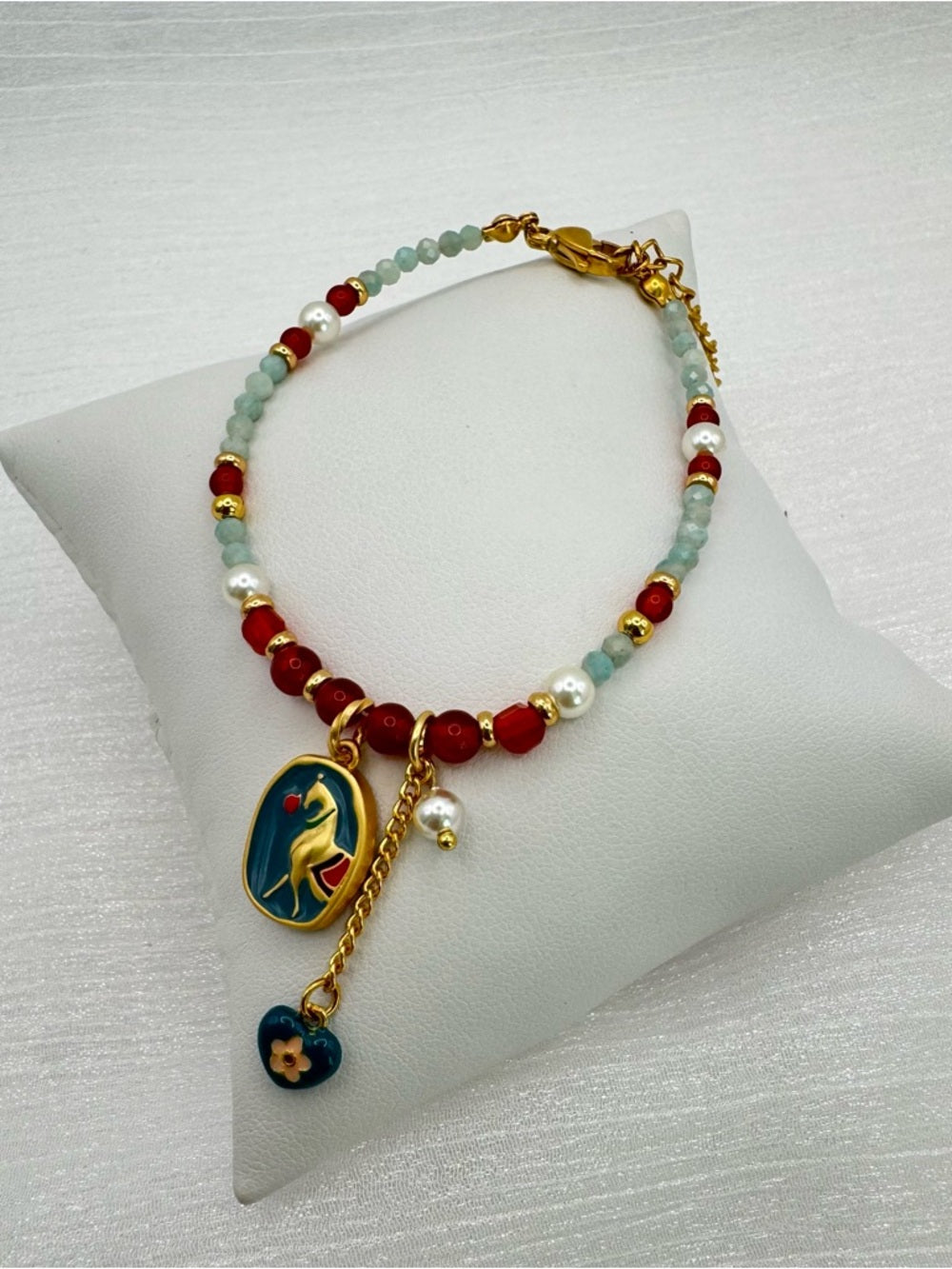 Freshwater Pearl, Carnelian, & Amazonite Charm Bracelet