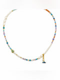 Freshwater Pearl & Mixed Gemstone Dolphin Charm Beaded Necklace (#64)