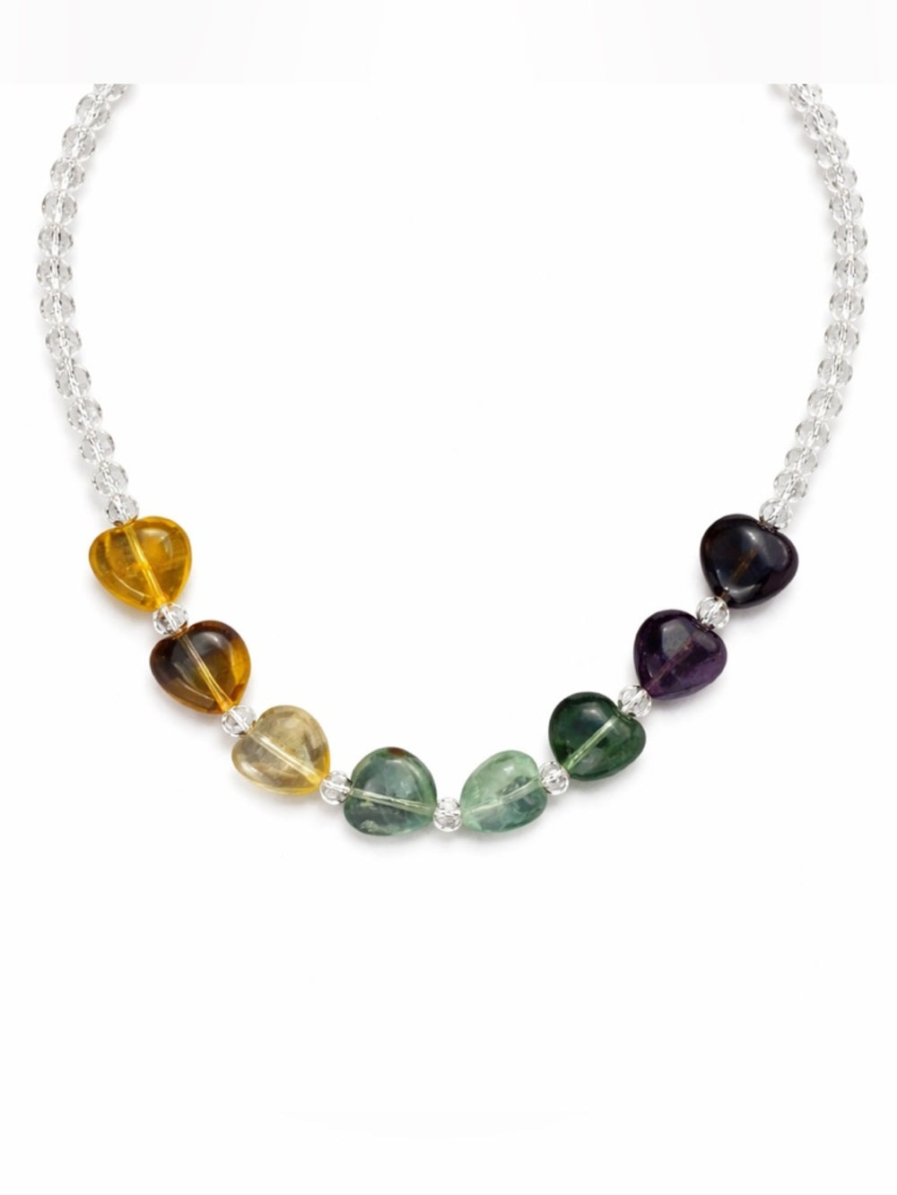 Rainbow Flourite Heart Beaded Necklace #71