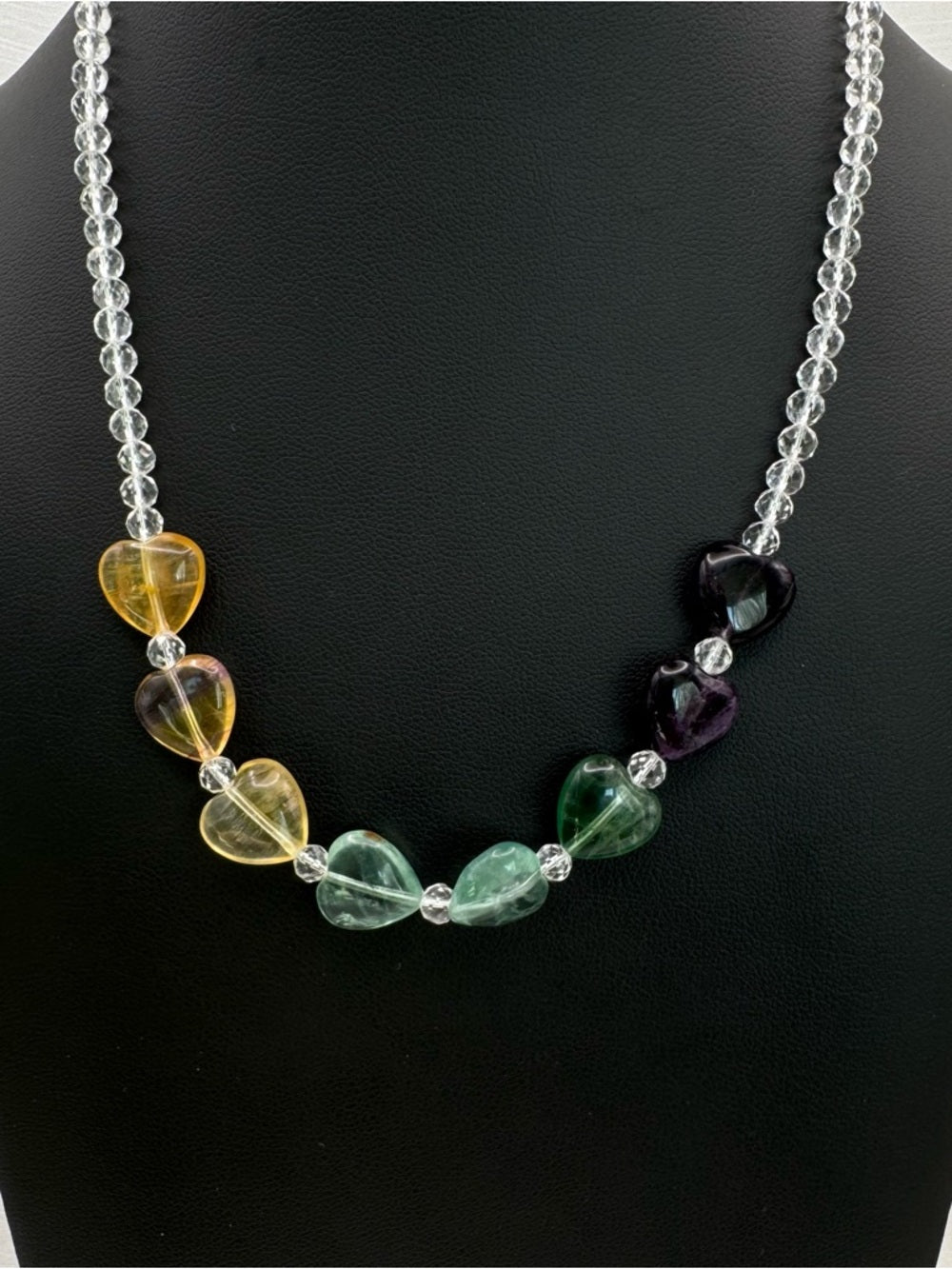 Rainbow Flourite Heart Beaded Necklace #71