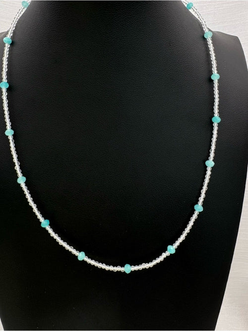 Amazonite & Clear Quartz Beaded Necklace (#75)