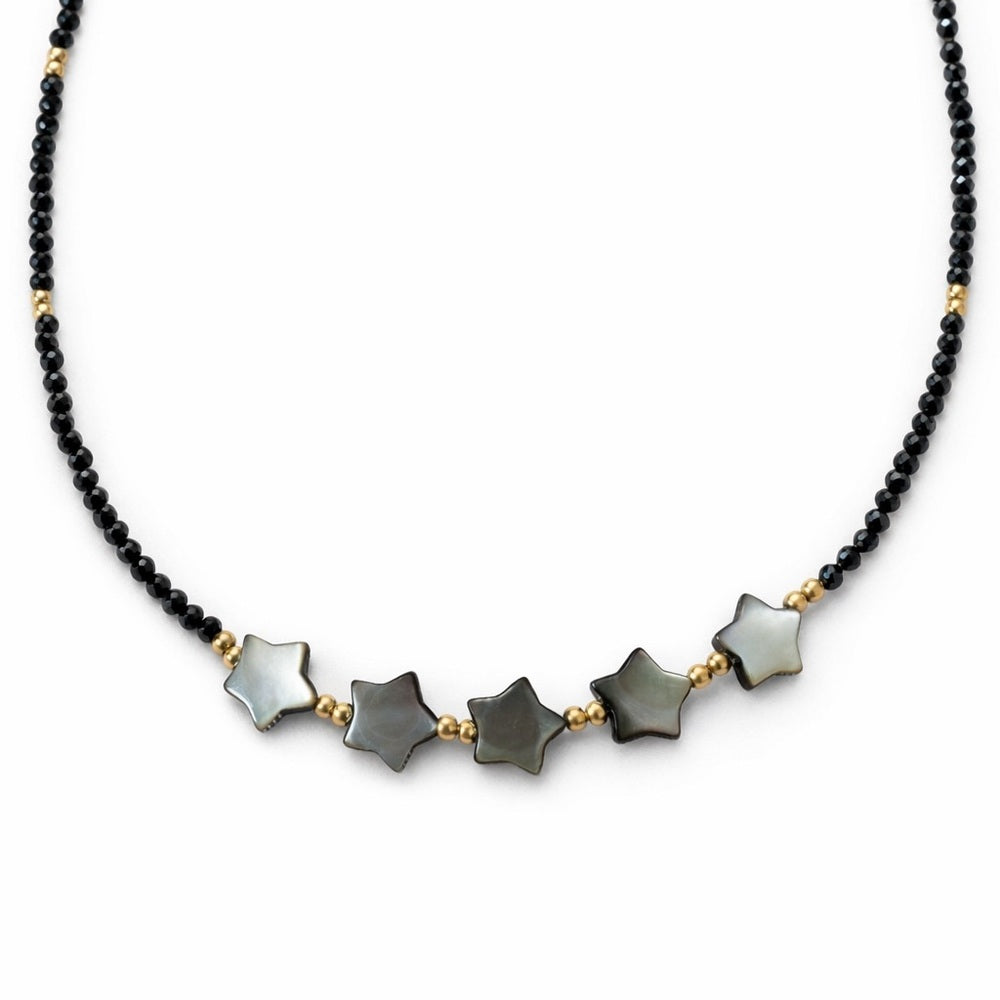 5 Black Mother of Pearl Star and Black Spinel Necklace