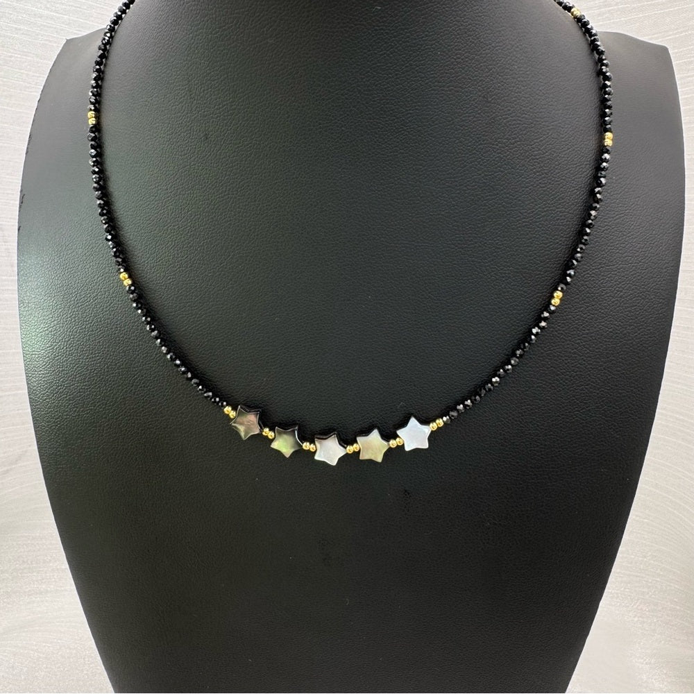 5 Black Mother of Pearl Star and Black Spinel Necklace