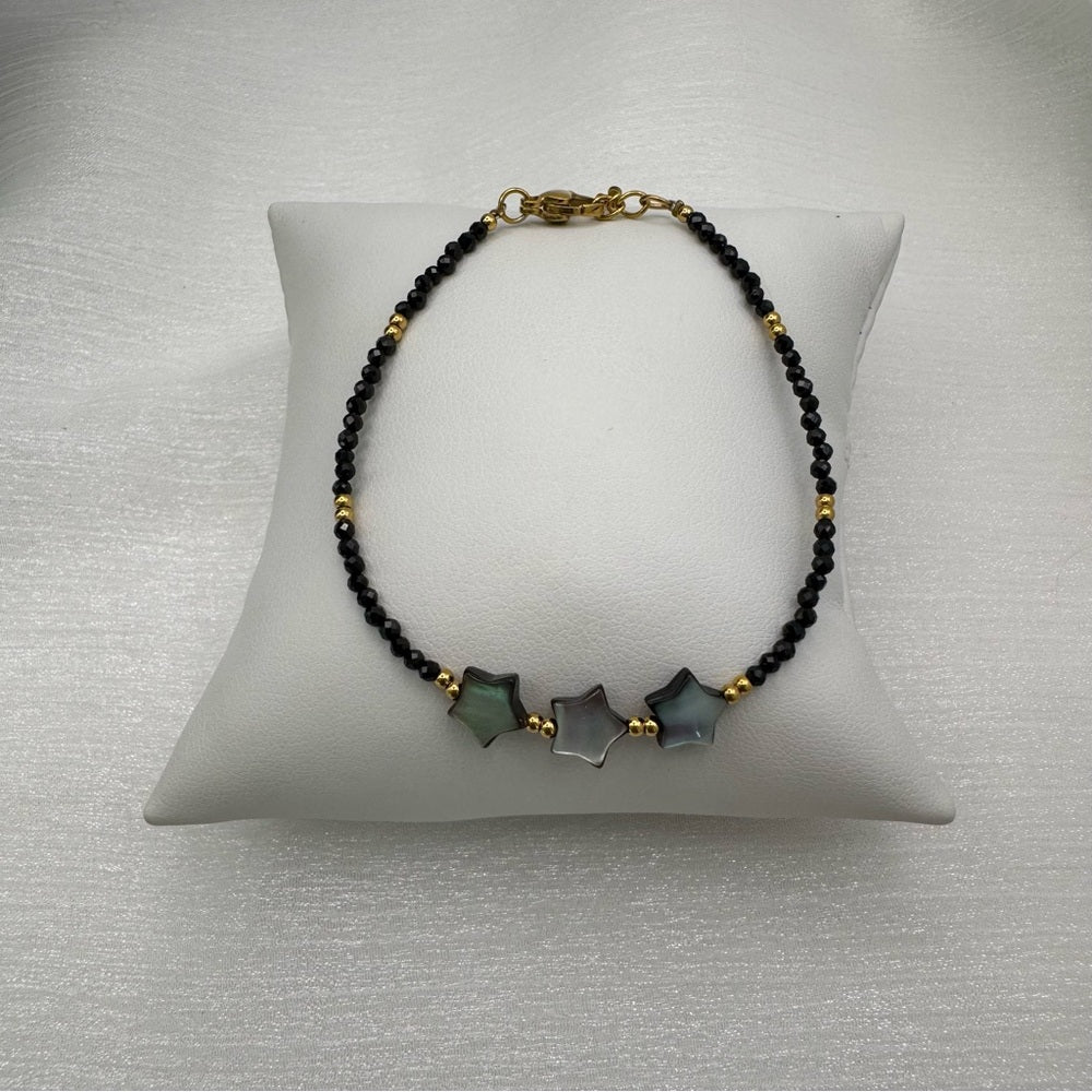Triple Star Mother of Pearl and Black Spinel Bracelet