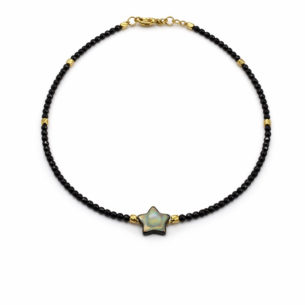 Single Star Black Mother of Pearl and Black Spinel Bracelet