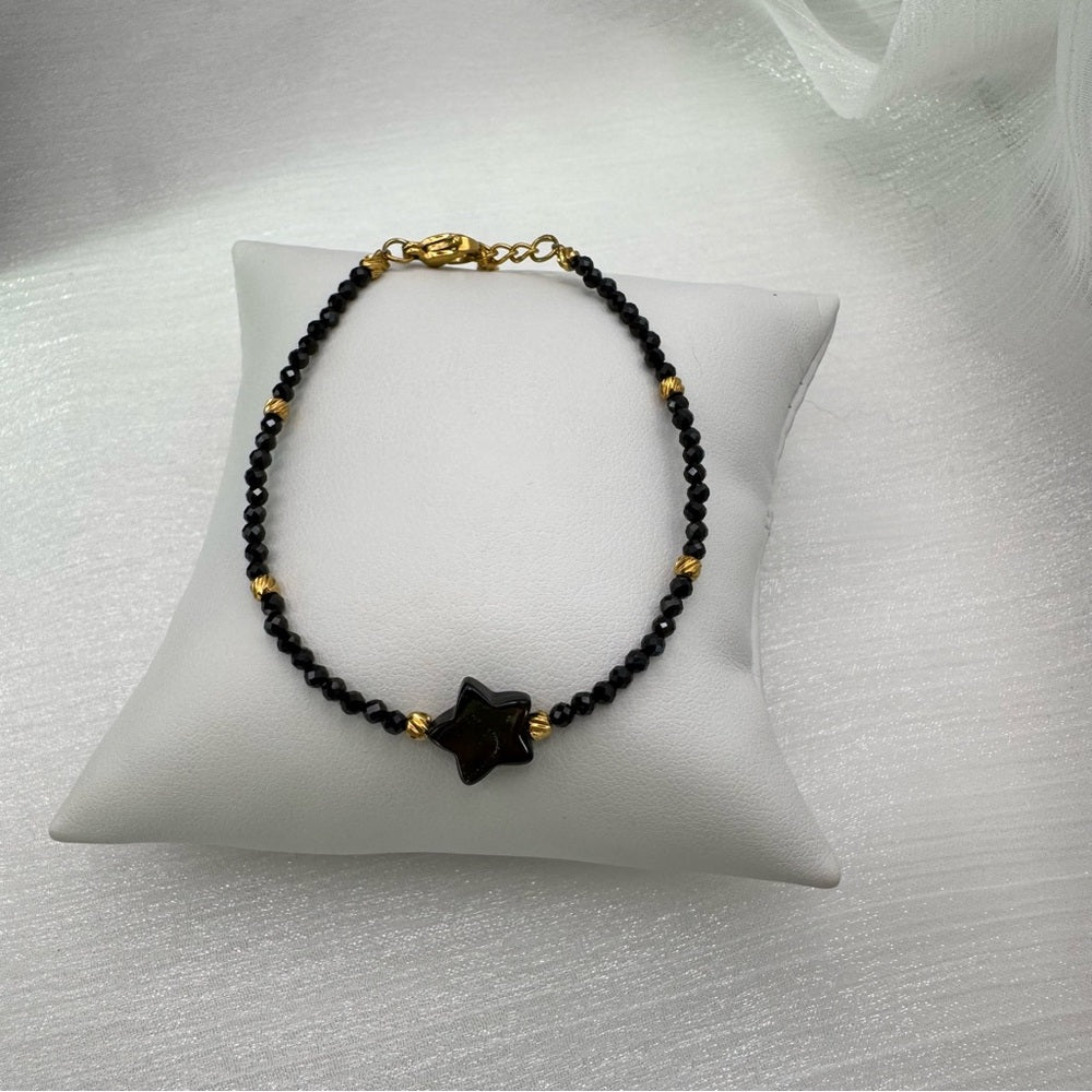 Single Star Black Mother of Pearl and Black Spinel Bracelet